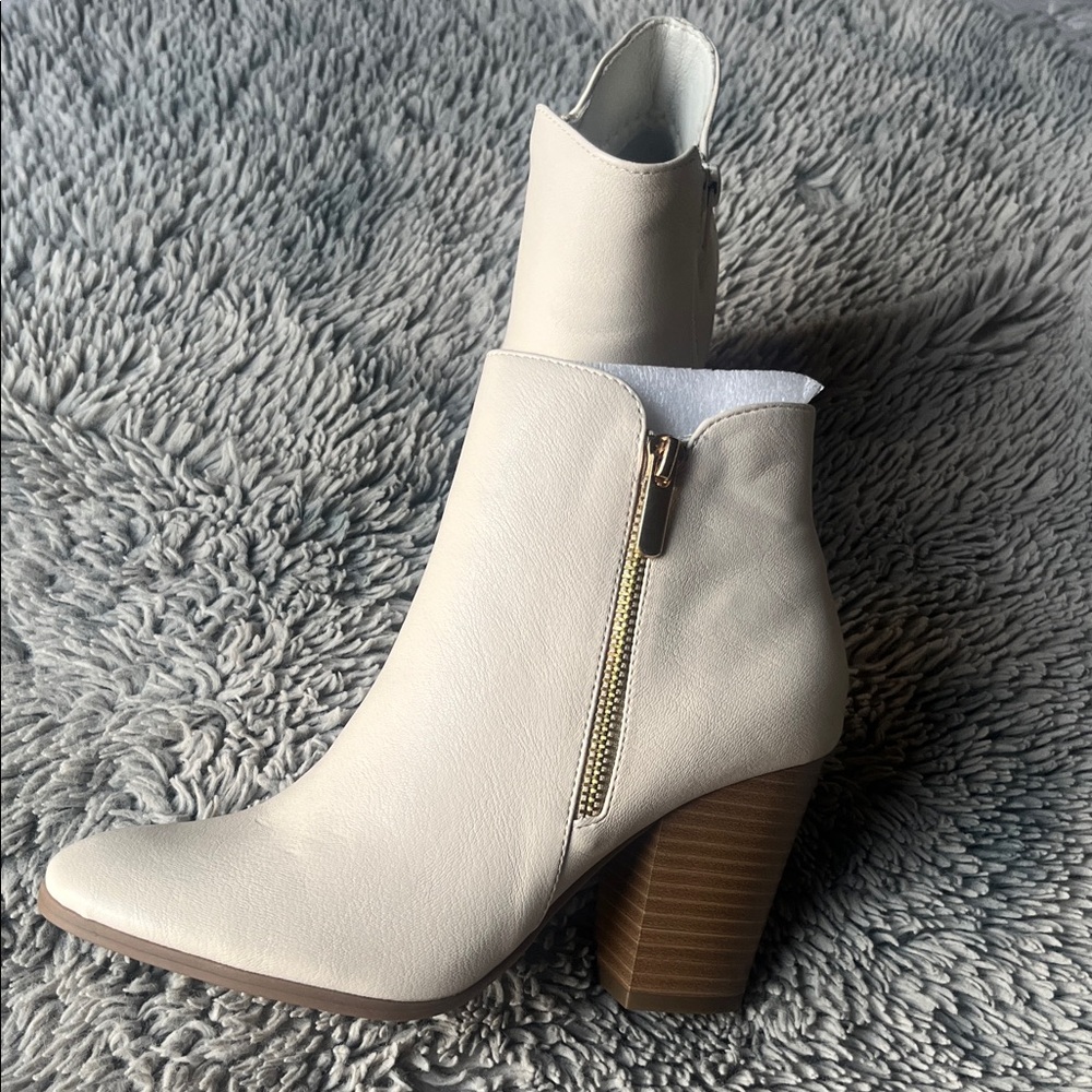 Elegant Cream Ankle Boots with Block Heel